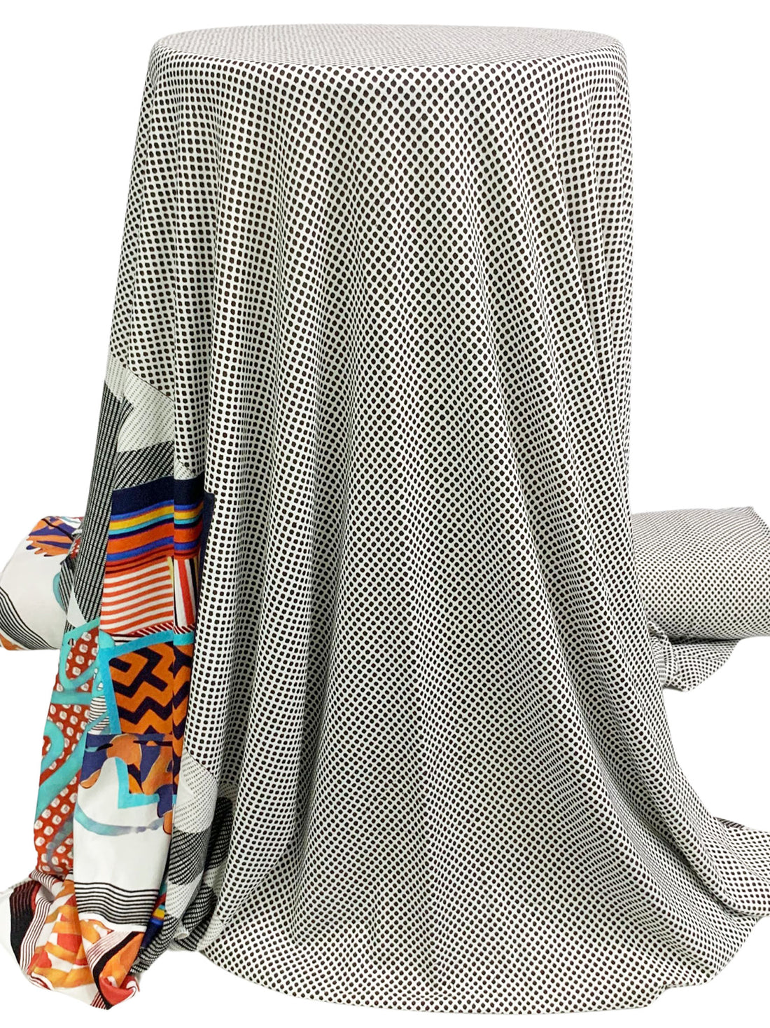 Classic White/Black/Navy/Multi Polyester/Lycra Stylized Abstract Double Border Mini Dot Print Jersey Knit 62W