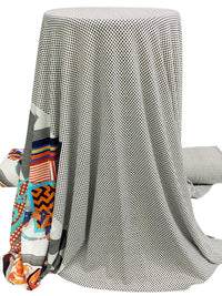 Classic White/Black/Navy/Multi Polyester/Lycra Stylized Abstract Double Border Mini Dot Print Jersey Knit 62W