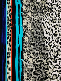White/Desert Beige/Black/Multi Polyester/Lycra Double Border Animal Print Jersey Knit 59W