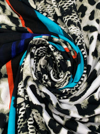 White/Desert Beige/Black/Multi Polyester/Lycra Double Border Animal Print Jersey Knit 59W