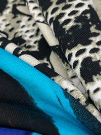 White/Desert Beige/Black/Multi Polyester/Lycra Double Border Animal Print Jersey Knit 59W