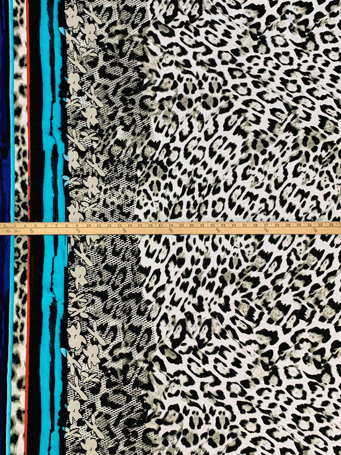 White/Desert Beige/Black/Multi Polyester/Lycra Double Border Animal Print Jersey Knit 59W