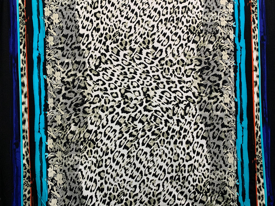 White/Desert Beige/Black/Multi Polyester/Lycra Double Border Animal Print Jersey Knit 59W