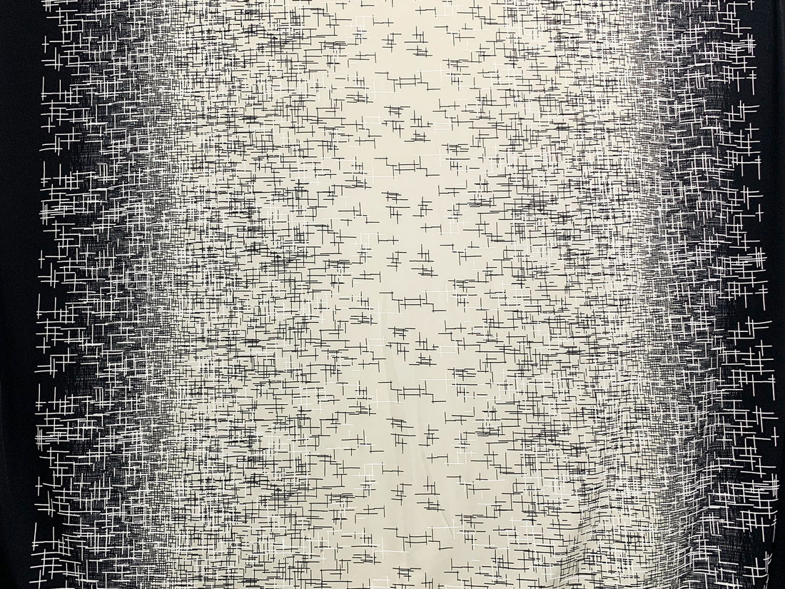 Ash Beige/Black/White Polyester/Lycra Double Border Broken Crosshatch Puff Print ITY Knit 57W