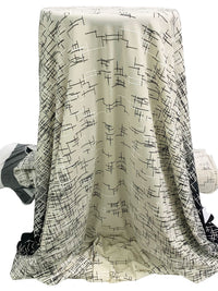 Ash Beige/Black/White Polyester/Lycra Double Border Broken Crosshatch Puff Print ITY Knit 57W