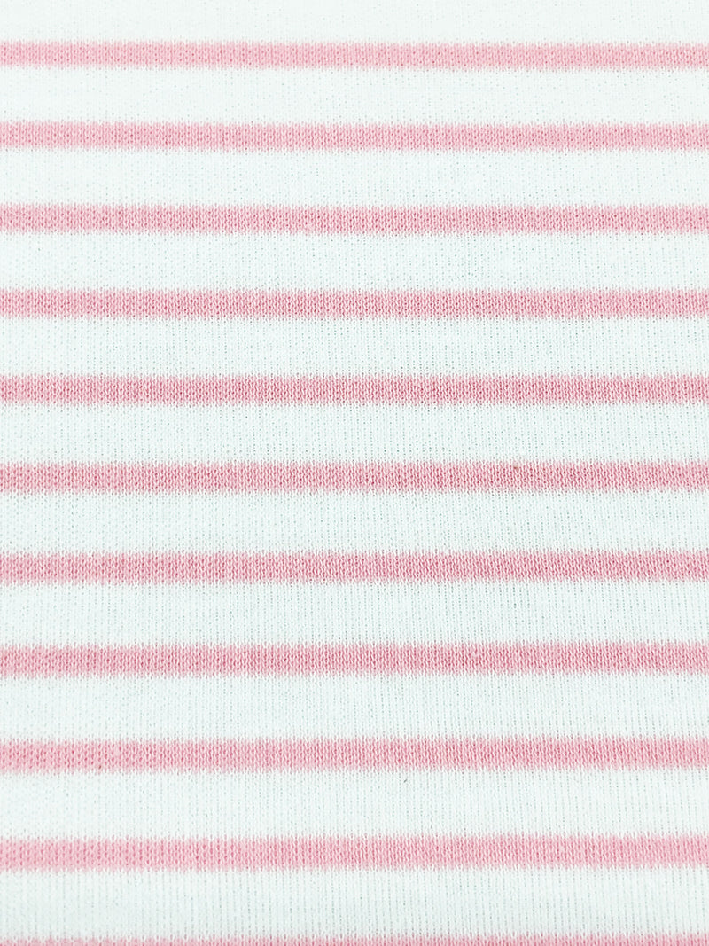 White/Pink Cotton/Lycra Horizontal Stripe Interlock Knit 60W