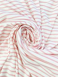 White/Pink Cotton/Lycra Horizontal Stripe Interlock Knit 60W