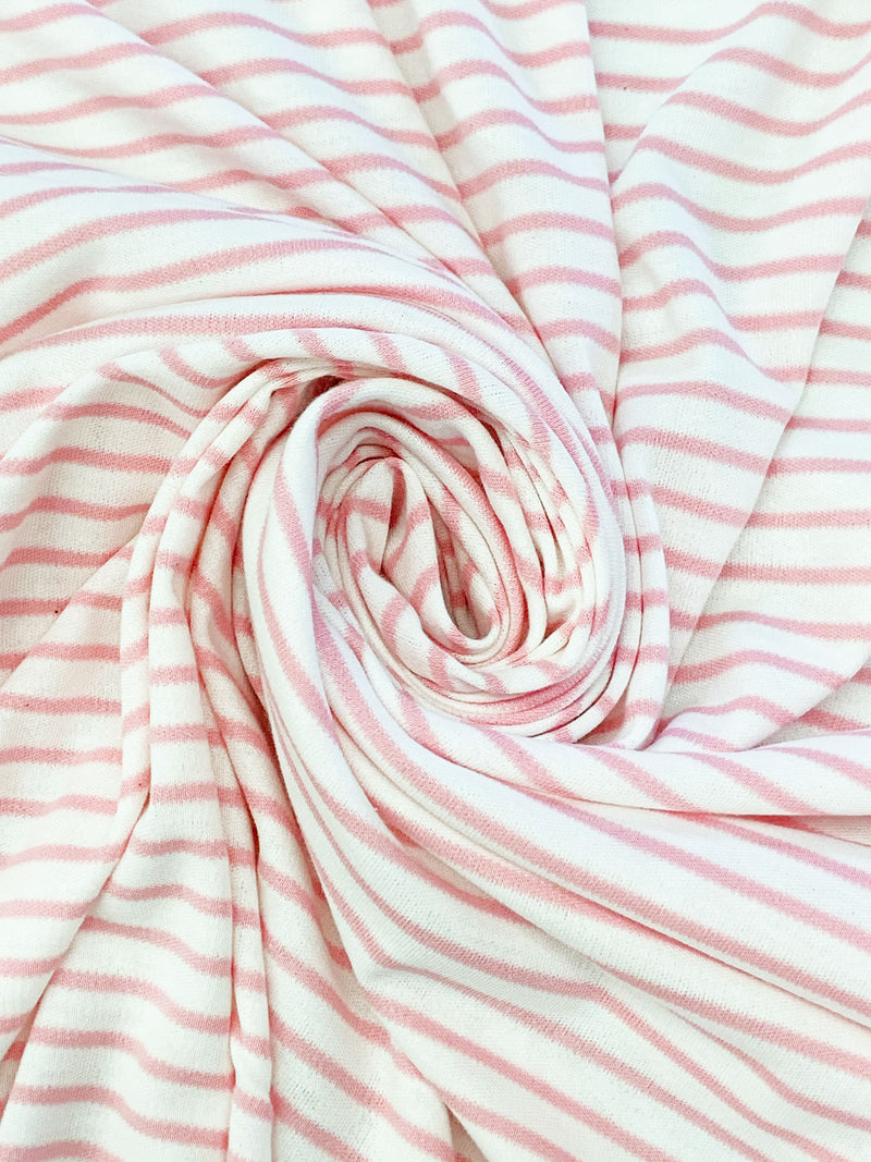 White/Pink Cotton/Lycra Horizontal Stripe Interlock Knit 60W
