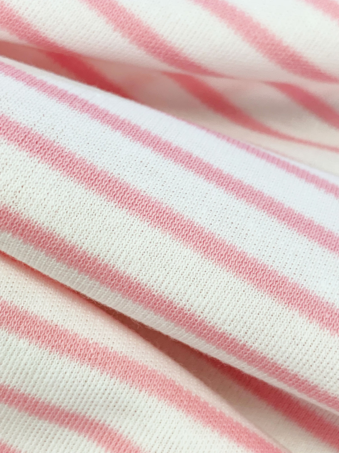 White/Pink Cotton/Lycra Horizontal Stripe Interlock Knit 60W