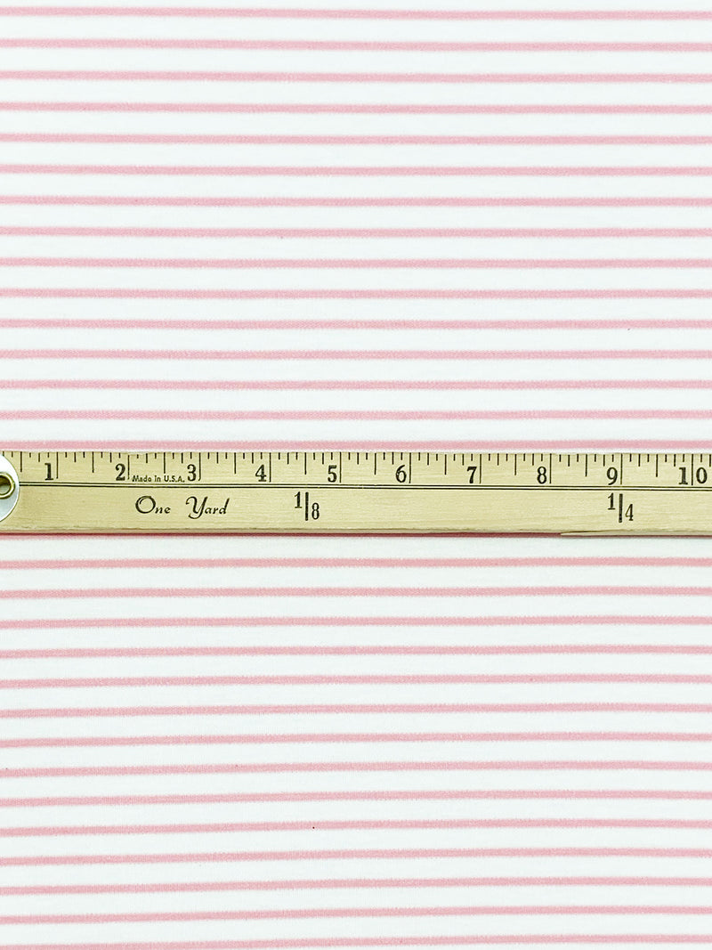 White/Pink Cotton/Lycra Horizontal Stripe Interlock Knit 60W
