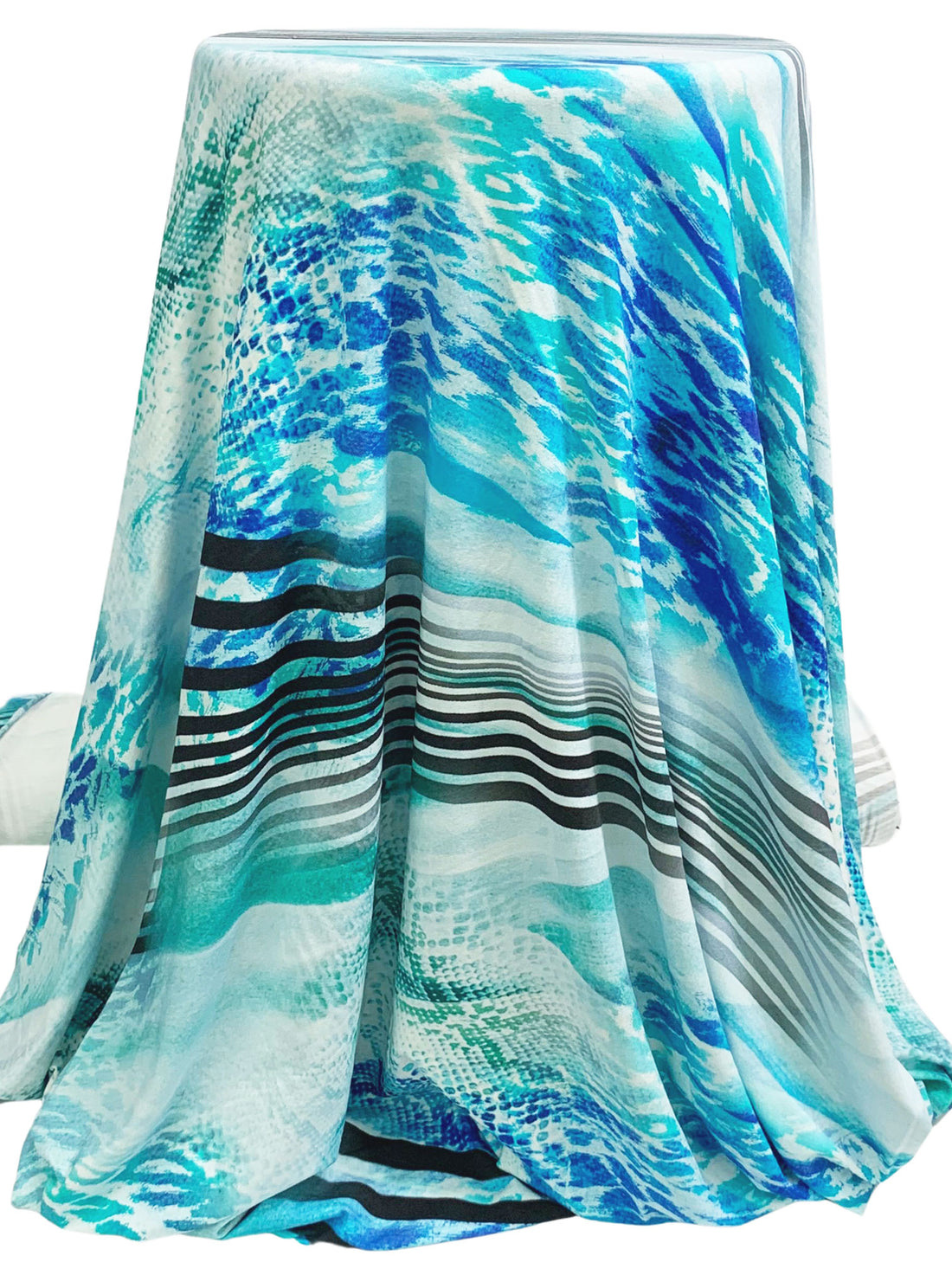 Medium Blue/Teal/Multi Rayon/Lycra Large Abstract Animal Print Jersey Knit 56W