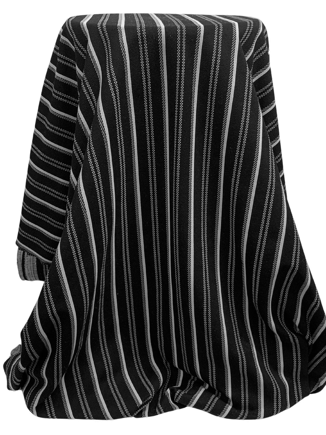 Black/Light Gray Polyester/Lycra Vertical Stripe Jacquard Double Knit - NY Designer - 44W