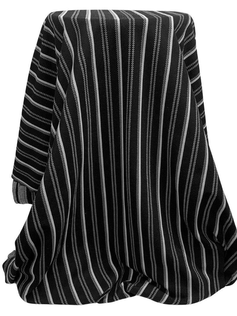Black/Light Gray Polyester/Lycra Vertical Stripe Jacquard Double Knit - NY Designer - 44W