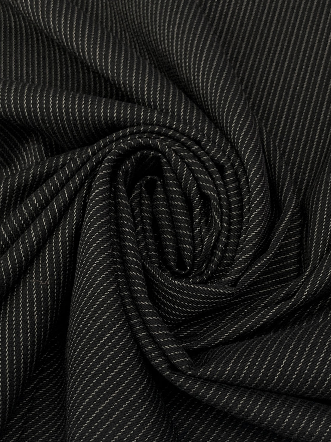 Jet Black/Stone Gray Rayon/Polyester/Lycra Vertical Pinstripe Stretch Suiting 56W