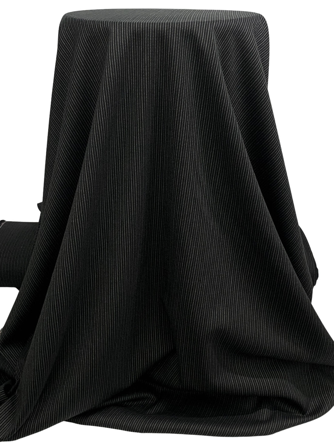 Jet Black/Stone Gray Rayon/Polyester/Lycra Vertical Pinstripe Stretch Suiting 56W