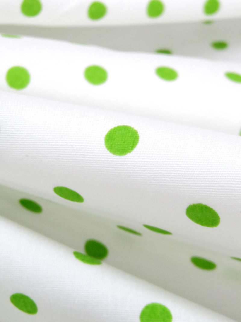 White/Green Apple Cotton/Lycra Polka Dot Print Stretch Shirting 48W