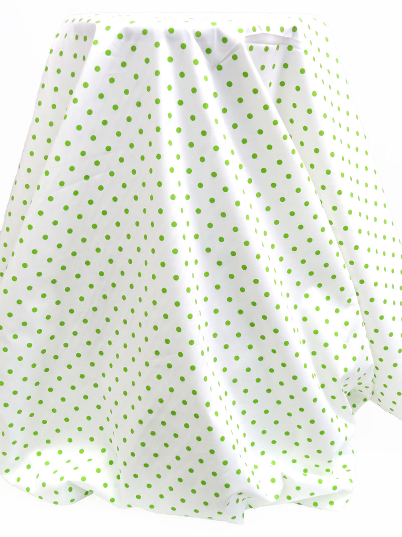 White/Green Apple Cotton/Lycra Polka Dot Print Stretch Shirting 48W