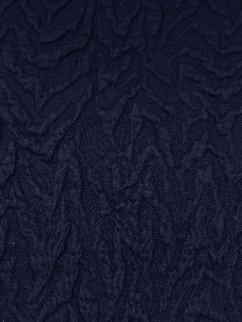 Navy Polyester/Lycra Abstract Zig Zag Textured Double Knit - NY Designer - 42W
