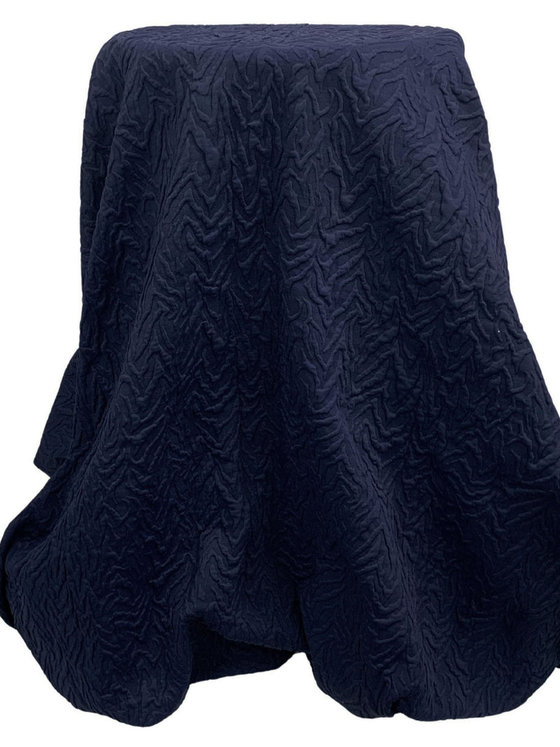 Navy Polyester/Lycra Abstract Zig Zag Textured Double Knit - NY Designer - 42W