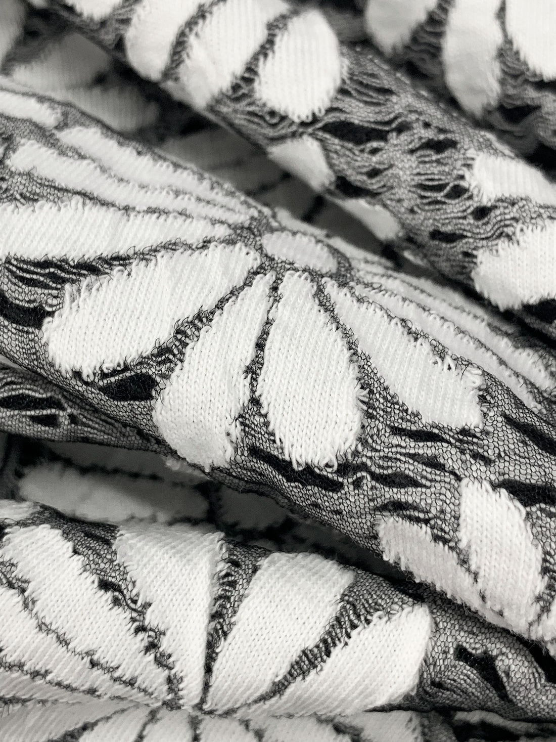 White/Gray/Black Cotton/Polyester/Lycra Daisy Weave Jacquard Double Knit 58W
