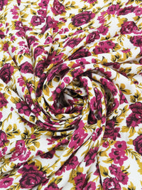 Mulberry/White/Golden Olive/Black 100% Rayon Floral Print Challis 58W