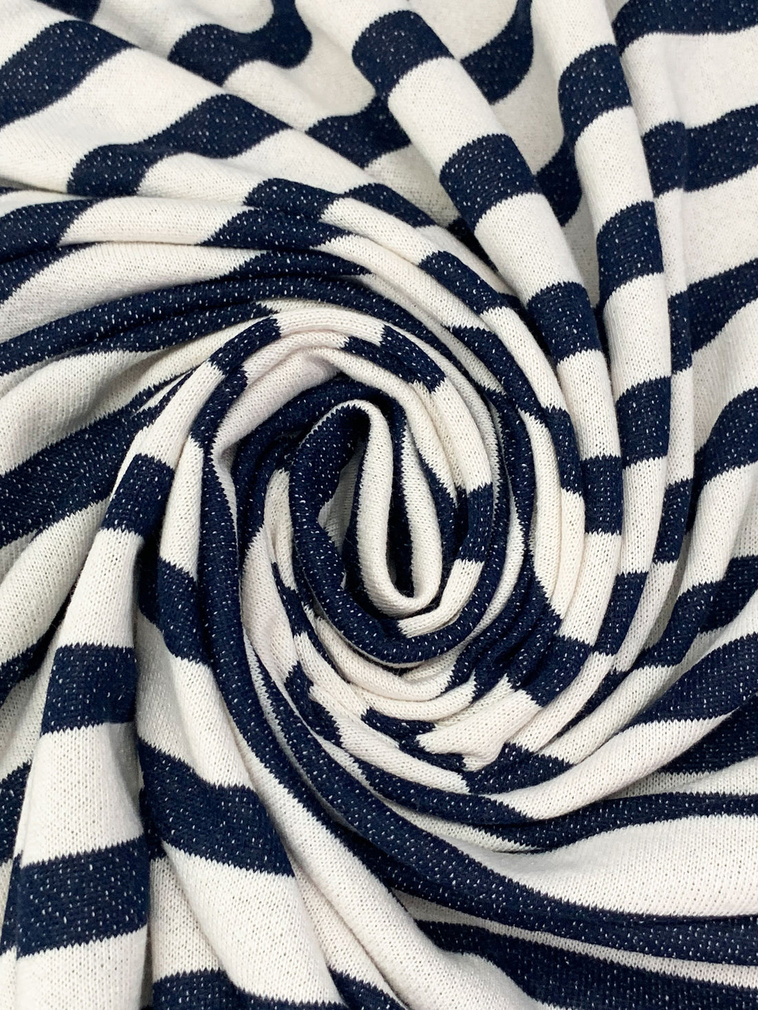 Navy/White Polyester/Cotton Horizontal Stripe French Terry Knit 52W