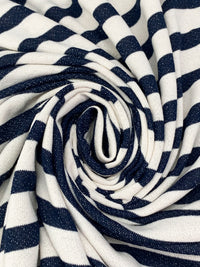 Navy/White Polyester/Cotton Horizontal Stripe French Terry Knit 52W