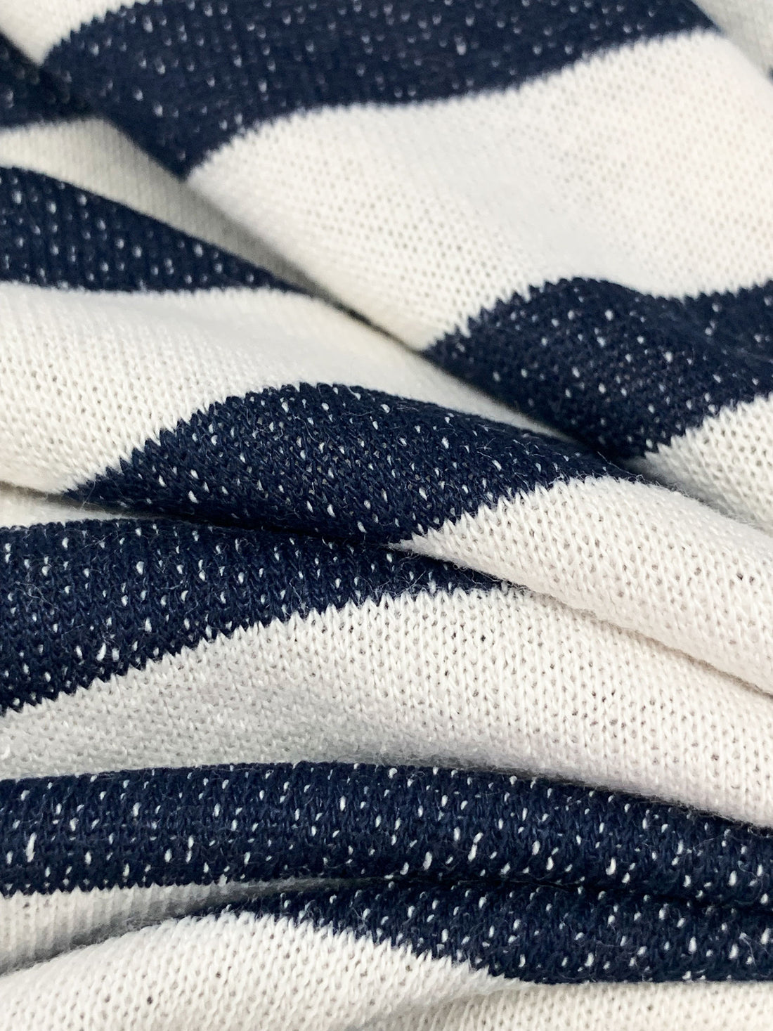 Navy/White Polyester/Cotton Horizontal Stripe French Terry Knit 52W