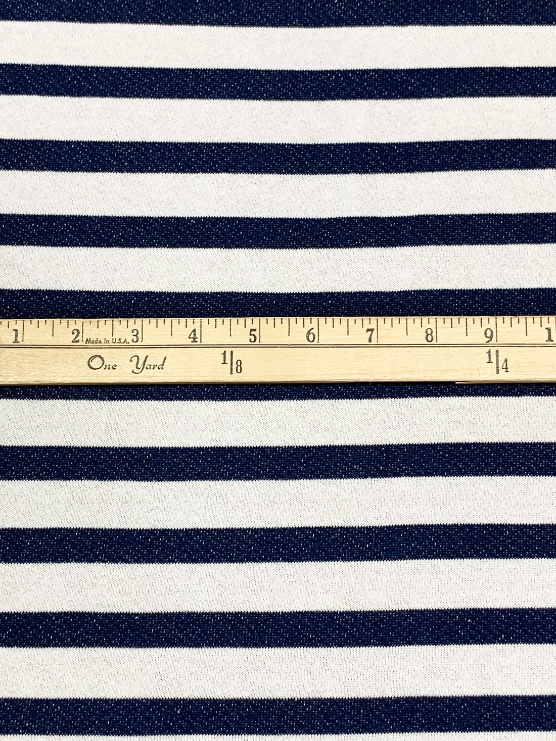 Navy/White Polyester/Cotton Horizontal Stripe French Terry Knit 52W