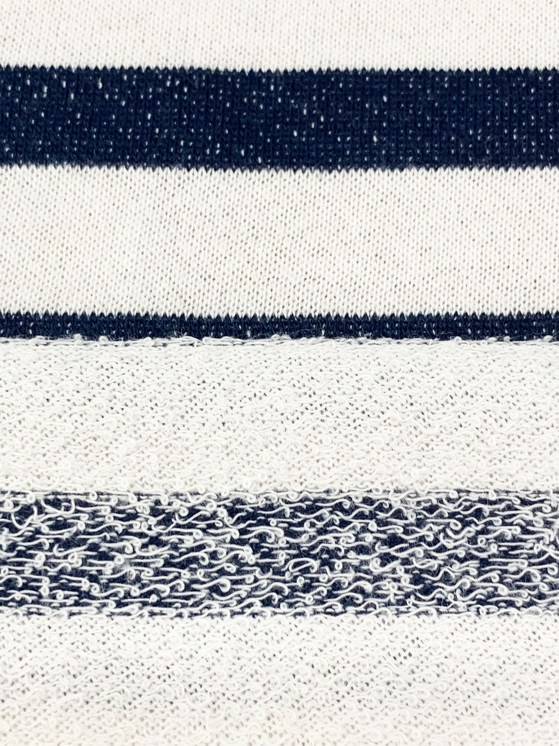 Navy/White Polyester/Cotton Horizontal Stripe French Terry Knit 52W