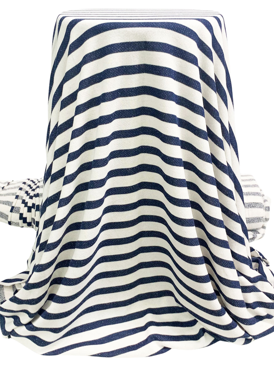 Navy/White Polyester/Cotton Horizontal Stripe French Terry Knit 52W