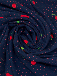 Navy Blue/Vivid Red/Rosy Pink 100% Polyester Dots & Cherries Print Bubble Crepe 60W