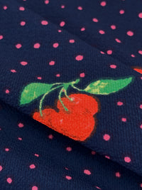 Navy Blue/Vivid Red/Rosy Pink 100% Polyester Dots & Cherries Print Bubble Crepe 60W