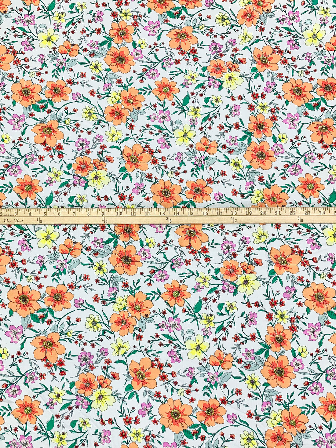 Mellow Apricot/Lemon/White/Multi 100% Rayon Floral Print Challis 57W