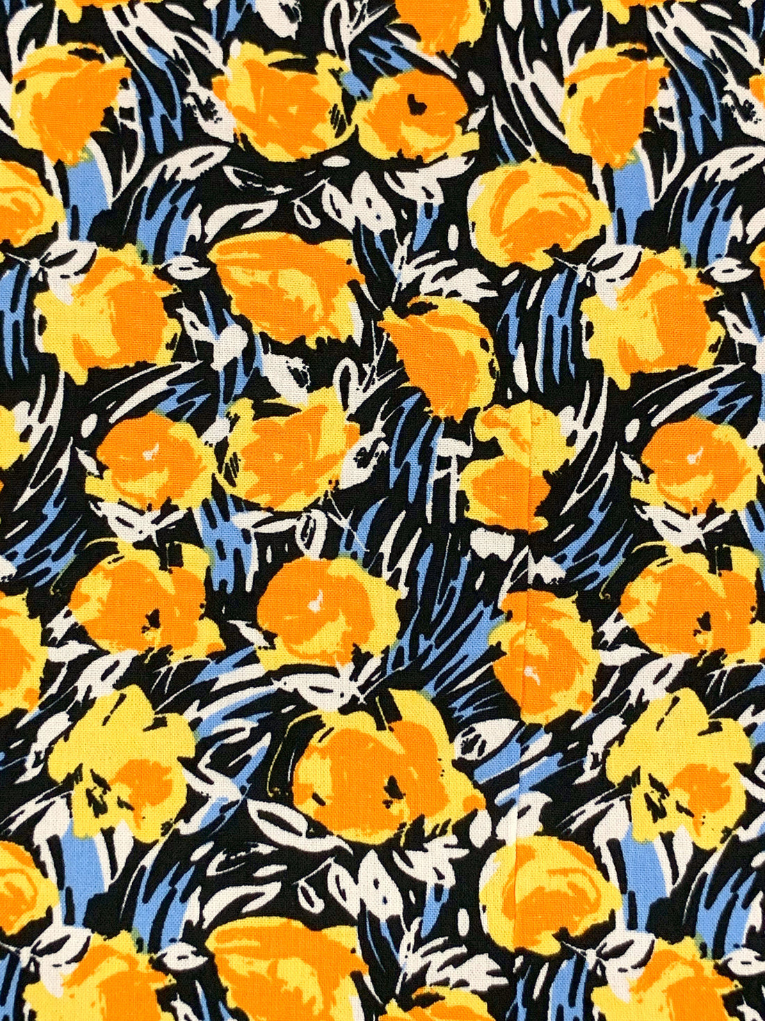 Royal Orange/Vista Blue/Black/Multi 100% Rayon Abstract Floral Print Challis 54W