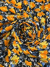 Royal Orange/Vista Blue/Black/Multi 100% Rayon Abstract Floral Print Challis 54W