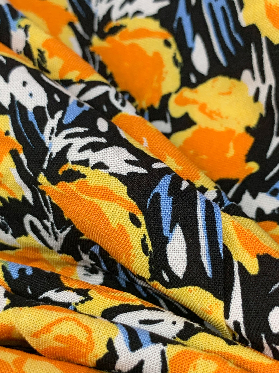 Royal Orange/Vista Blue/Black/Multi 100% Rayon Abstract Floral Print Challis 54W