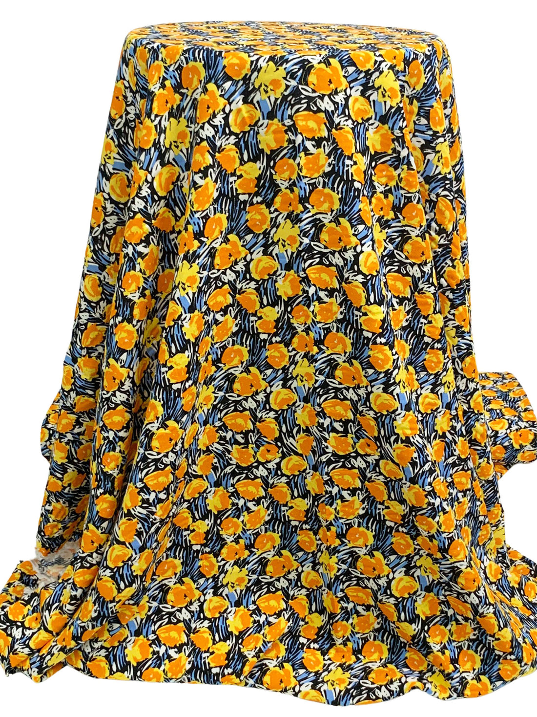 Royal Orange/Vista Blue/Black/Multi 100% Rayon Abstract Floral Print Challis 54W