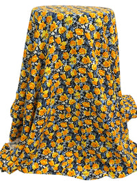 Royal Orange/Vista Blue/Black/Multi 100% Rayon Abstract Floral Print Challis 54W