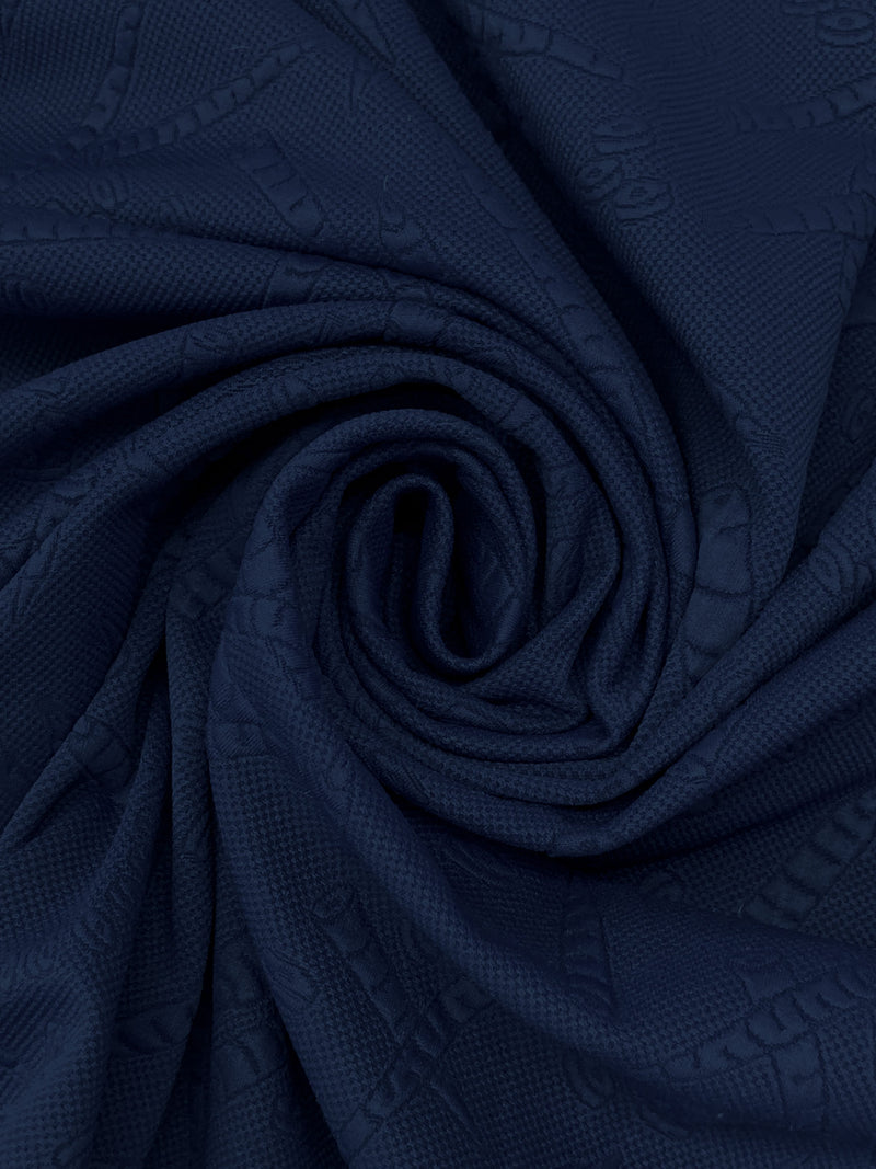 Admiral Blue Polyester/Lycra Carrot Chop Jacquard Double Knit - NY Designer - 48W