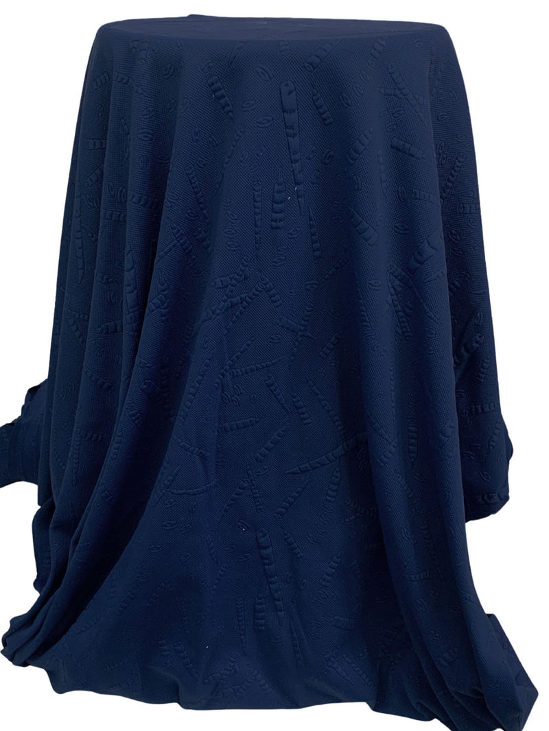 Admiral Blue Polyester/Lycra Carrot Chop Jacquard Double Knit - NY Designer - 48W