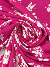 Magenta Pink/White 100% Rayon Floral Print Challis 56W