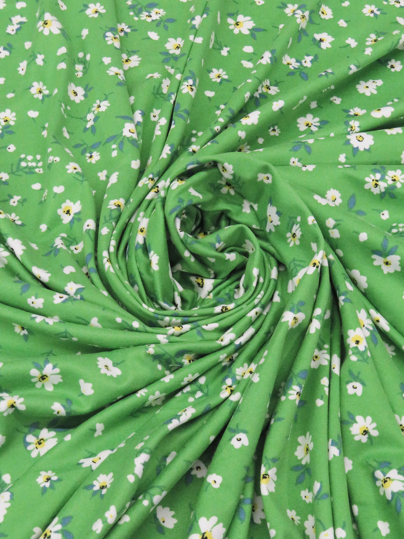 Mantis Green/White/Steel Blue/Multi Polyester/Lycra Floral Print Double Brushed Knit - LA Designer - 57W