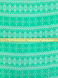 Caribbean Green/White 100% Rayon Horizontal Southwest Print Challis 54W