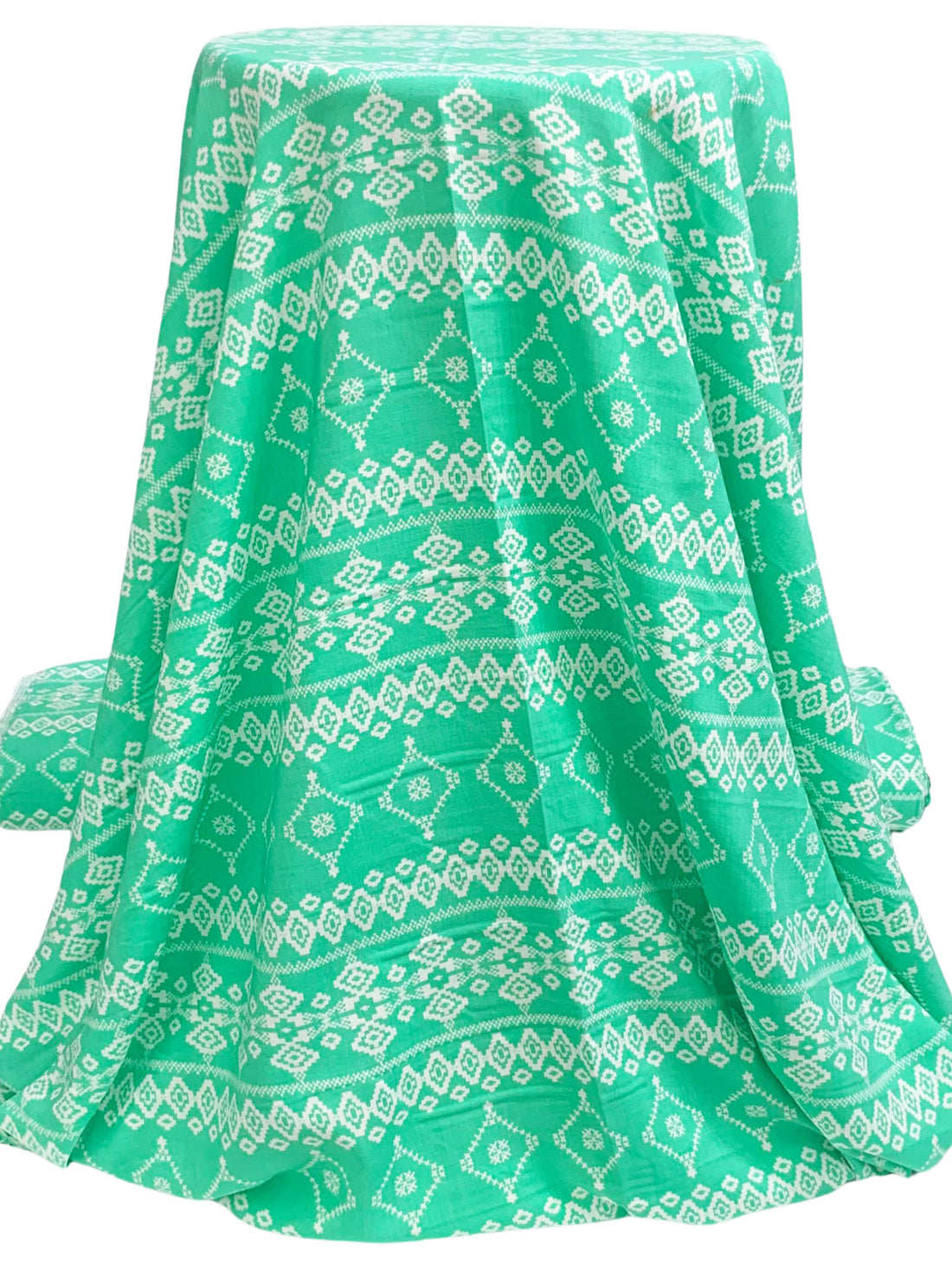 Caribbean Green/White 100% Rayon Horizontal Southwest Print Challis 54W