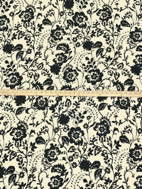 Pale Cream/Black 100% Rayon Silhouette Floral Print Challis 55W
