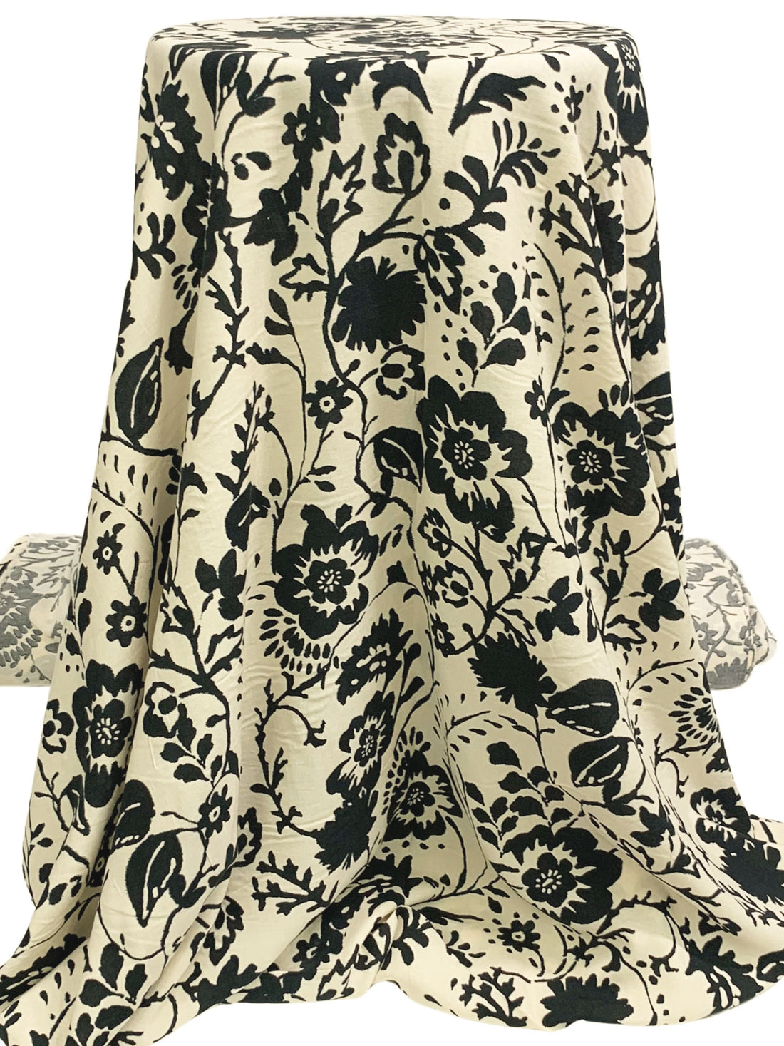 Pale Cream/Black 100% Rayon Silhouette Floral Print Challis 55W