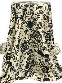 Pale Cream/Black 100% Rayon Silhouette Floral Print Challis 55W