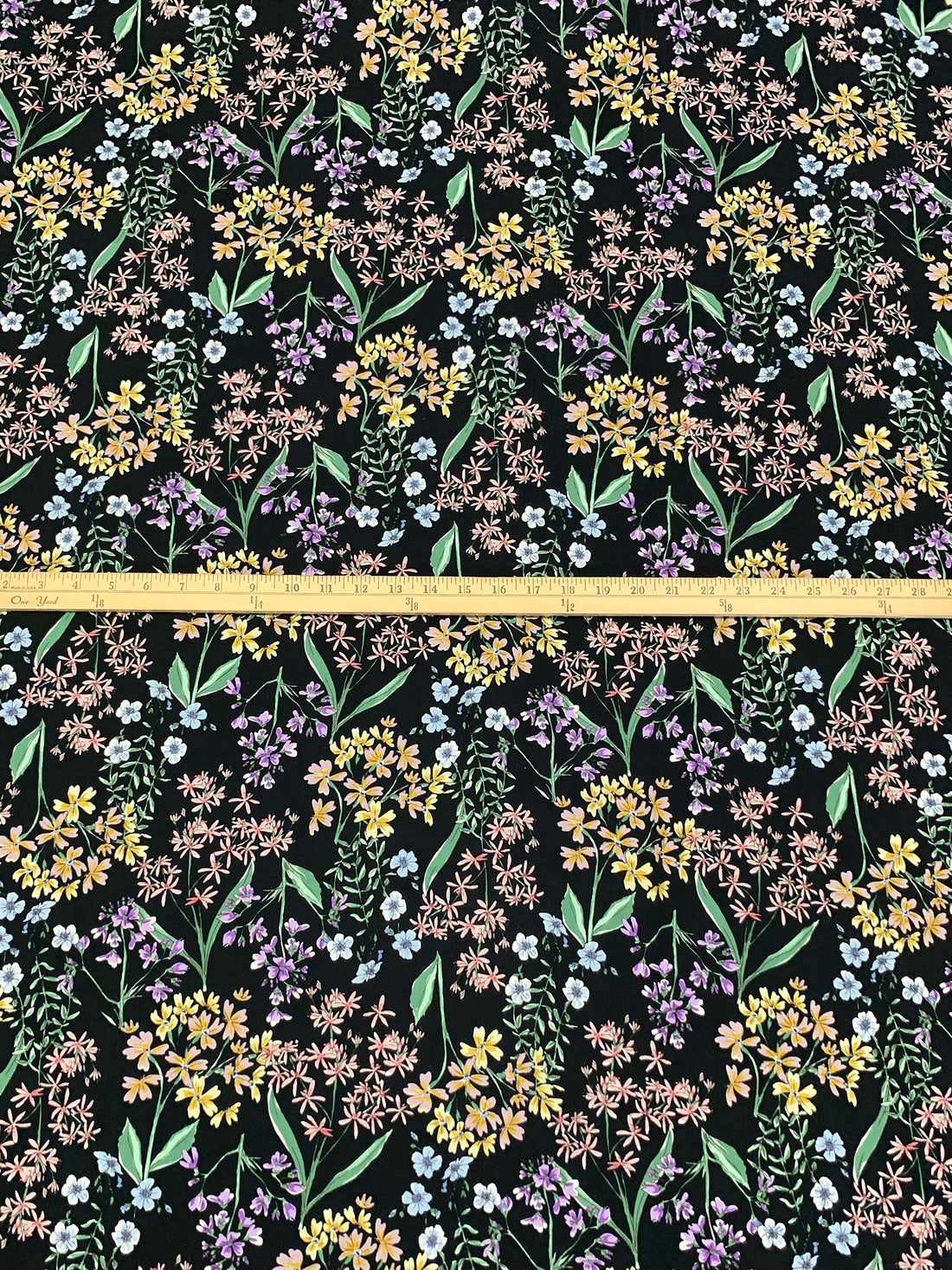 Black/Goldenrod/Pale Lavender/Multi 100% Rayon Floral Print Challis 55W