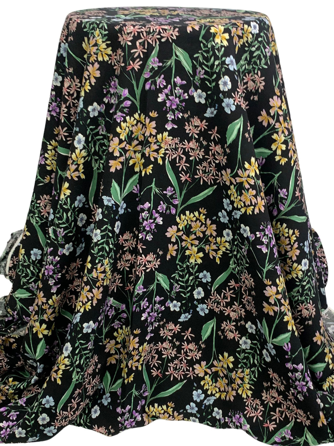 Black/Goldenrod/Pale Lavender/Multi 100% Rayon Floral Print Challis 55W